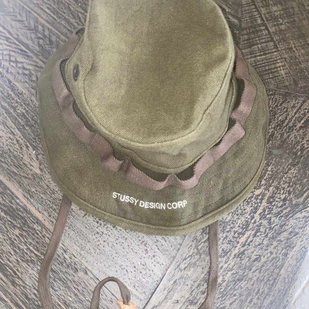 Stussy Khaki Bucket Hat with Brown Detail